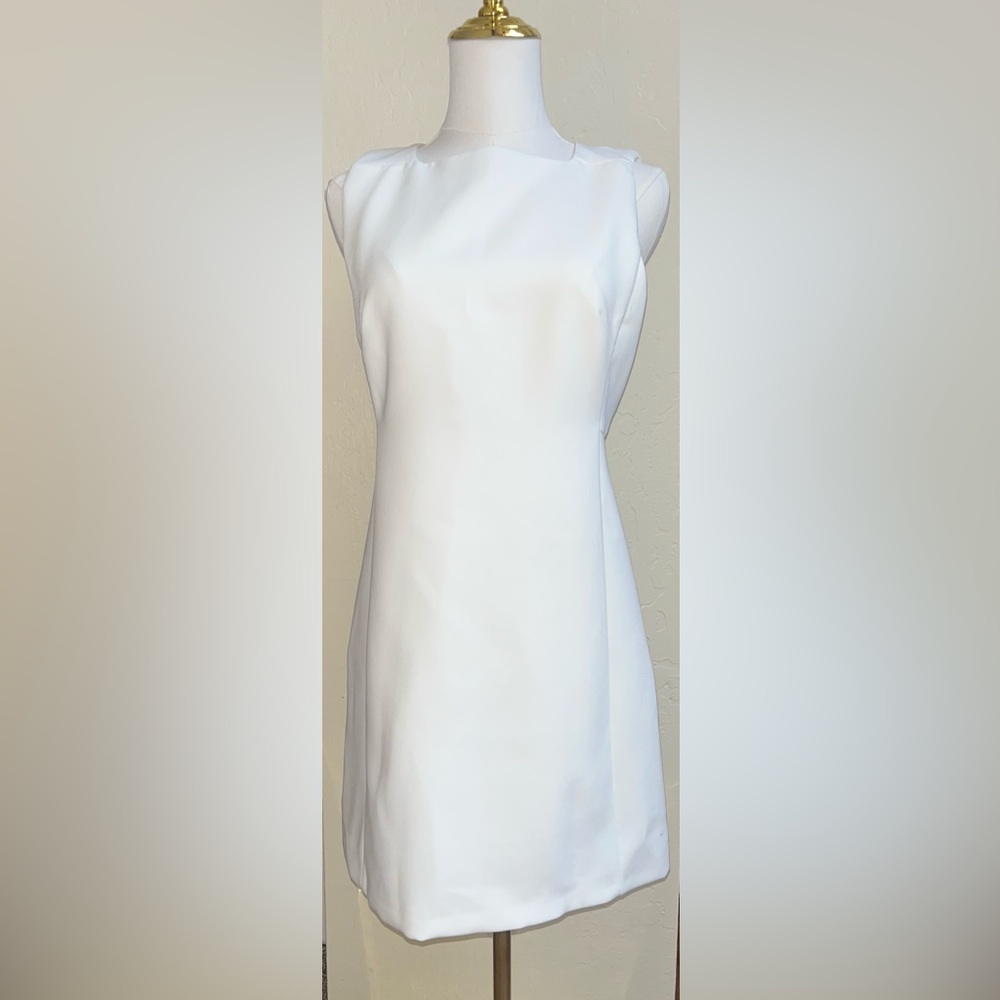 Zara White Sleeveless Sheath Dress Mock Neck Wedding Guest